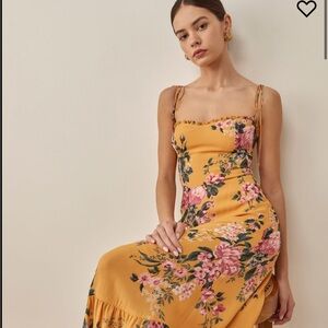Reformation Enya Yellow Floral Midi Dress